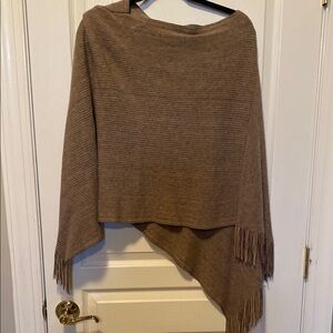 Brown Asymmetrical Fringe Poncho Sweater
